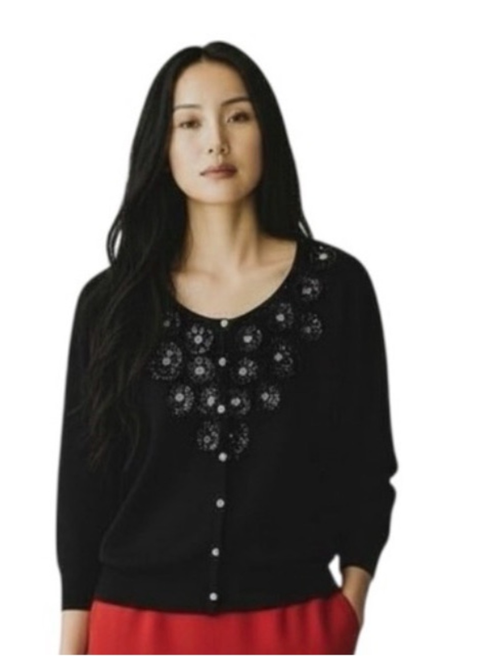 Fever Rockabilly Retro Black Button Front Cardigan with Sequins size Small